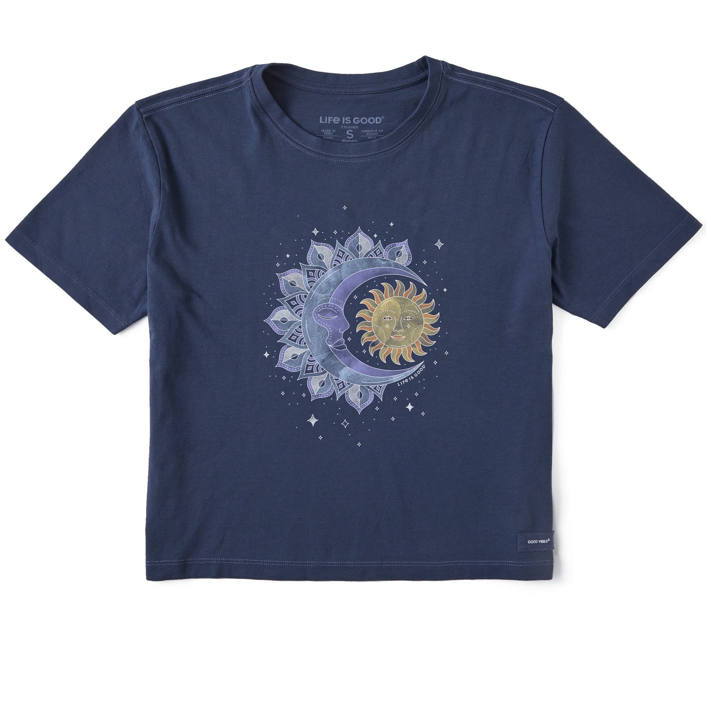 Women's Washy Celestial Sun Moon Short Sleeve Crusher Boxy Tee