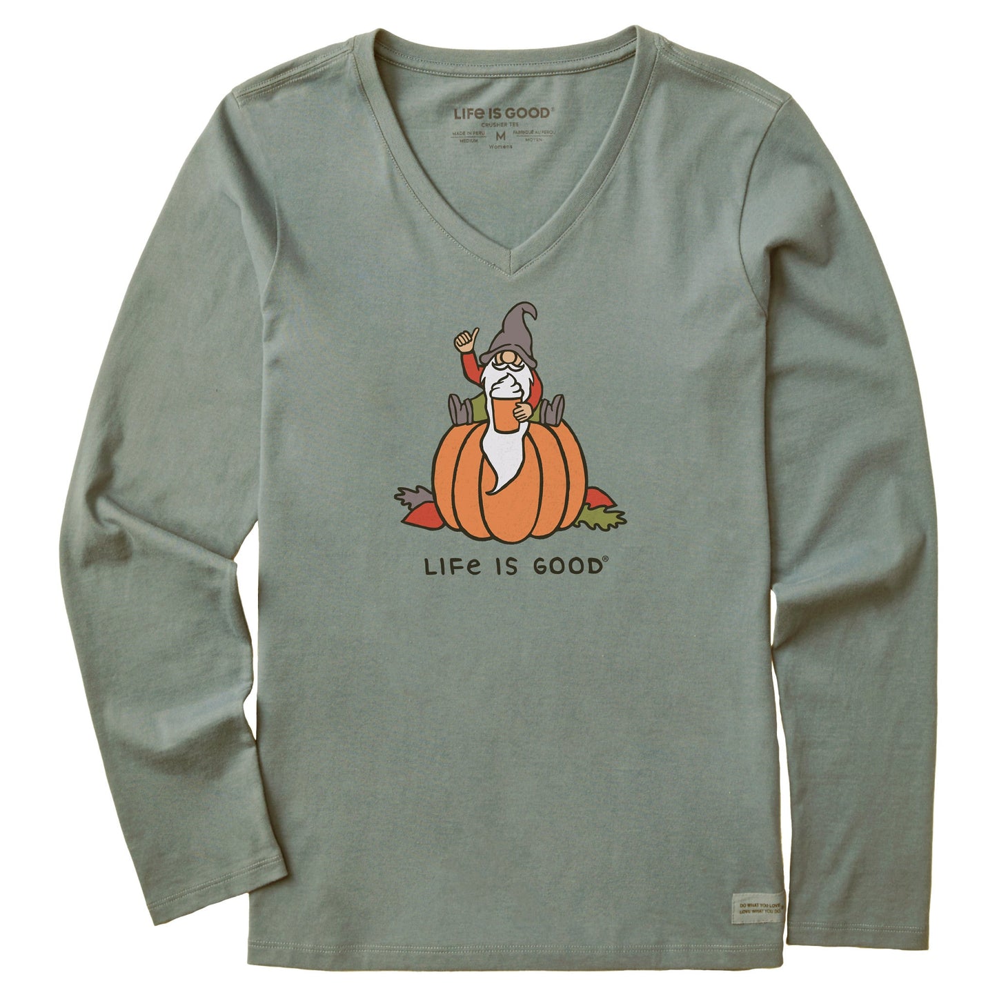 Women's Gnome Pumpkin Long Sleeve Crusher Vee