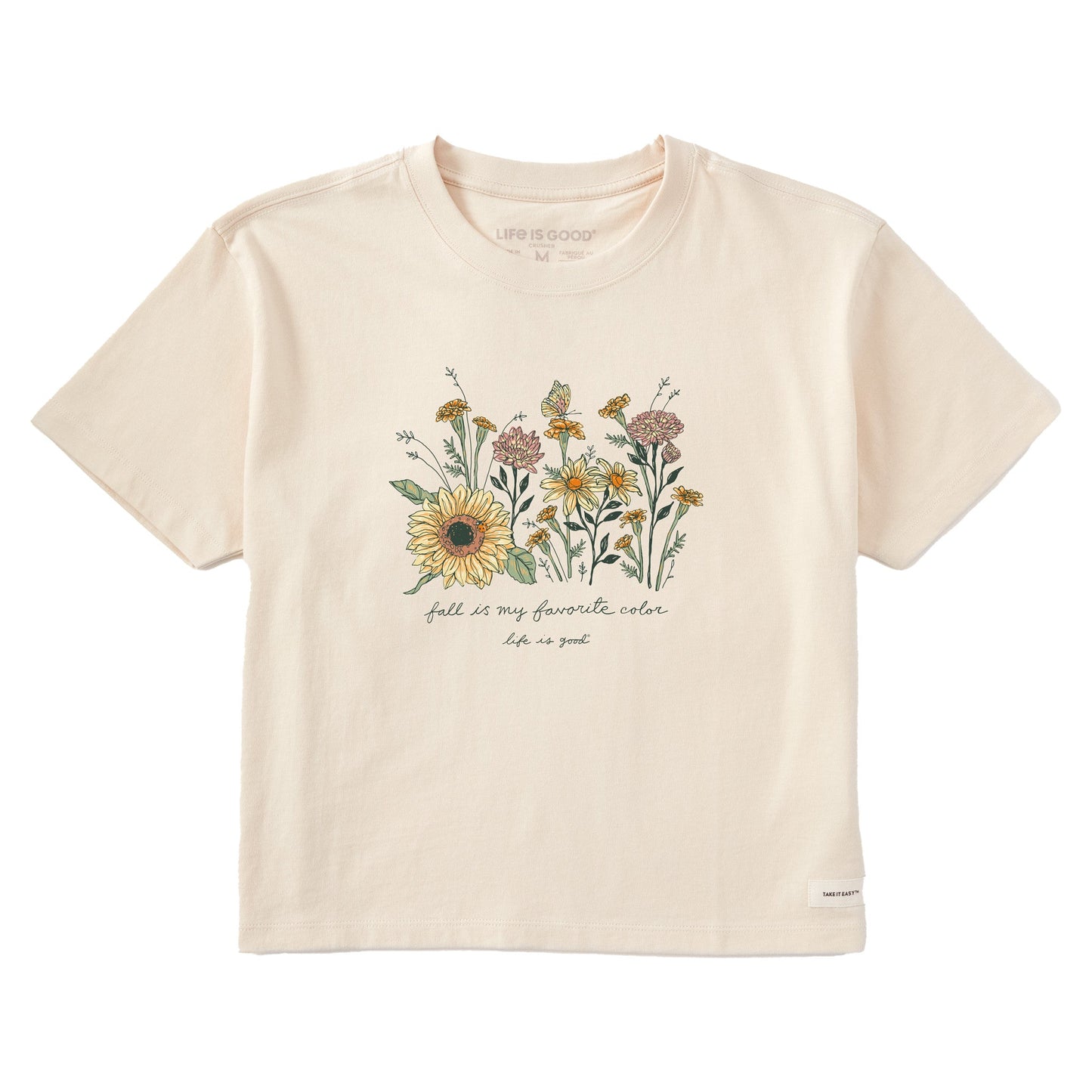Women's Fall Favorite Color Flowers Short Sleeve Crusher Boxy Tee