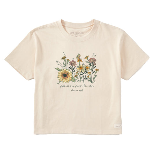Women's Fall Favorite Color Flowers Short Sleeve Crusher Boxy Tee