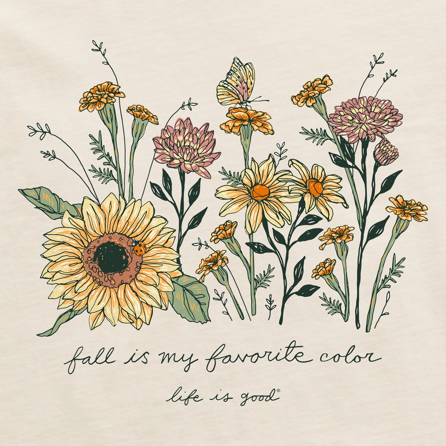 Women's Fall Favorite Color Flowers Short Sleeve Crusher Boxy Tee