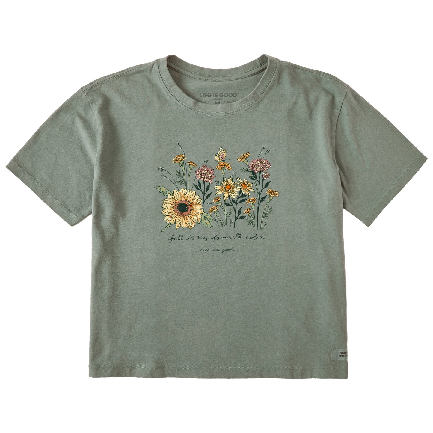 Women's Fall Favorite Color Flowers Short Sleeve Crusher Boxy Tee