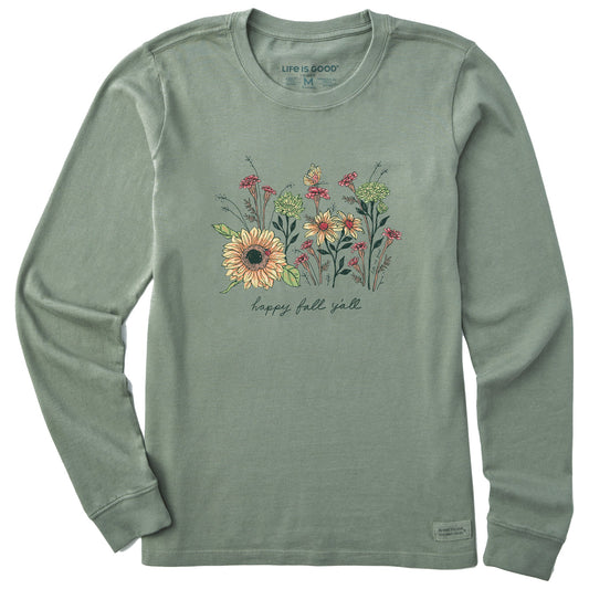 Women's Happy Fall Flowers Long Sleeve Crusher Tee