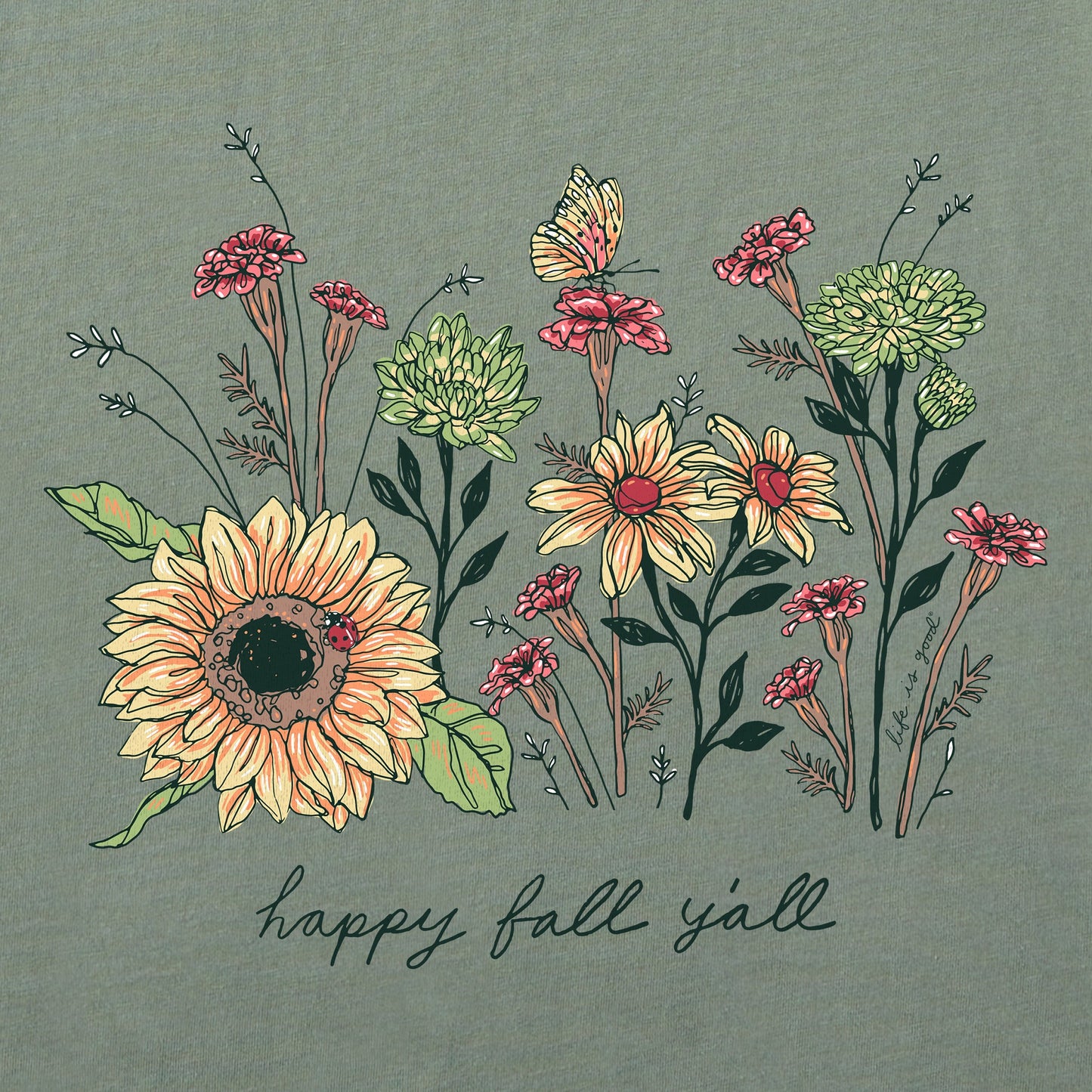 Women's Happy Fall Flowers Long Sleeve Crusher Tee