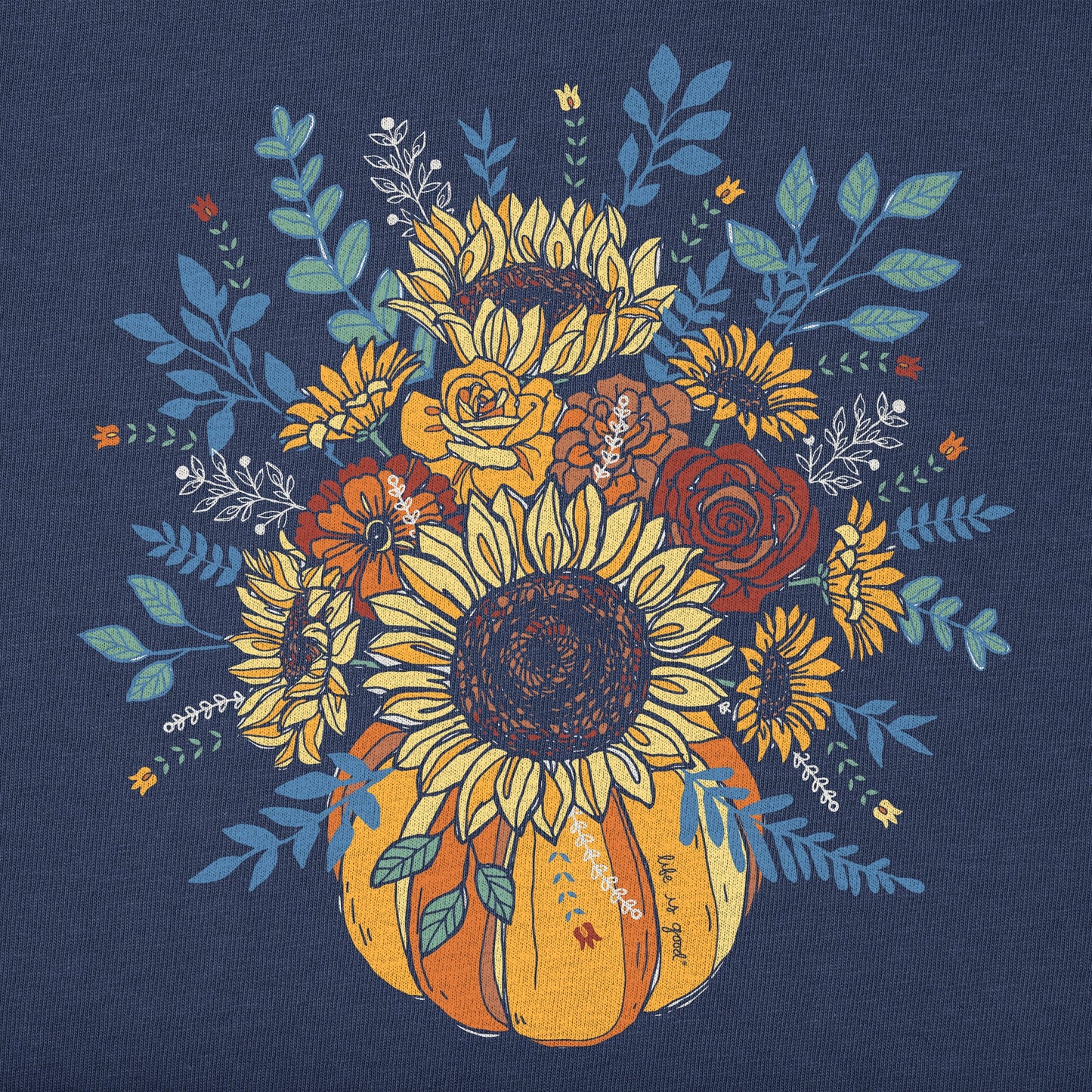 Women's Fall Pumpkin Flowers Long Sleeve Crusher Tee