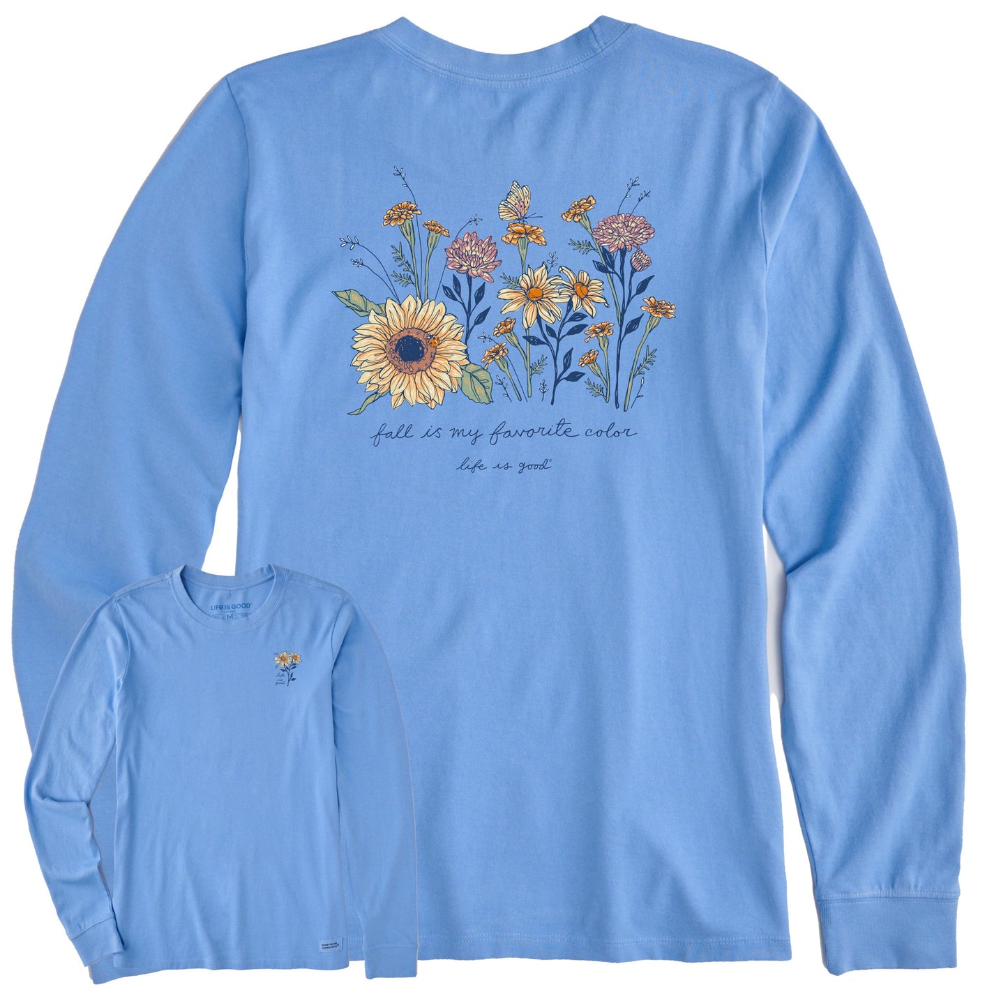 Women's Fall Favorite Color Flowers Long Sleeve Crusher Tee