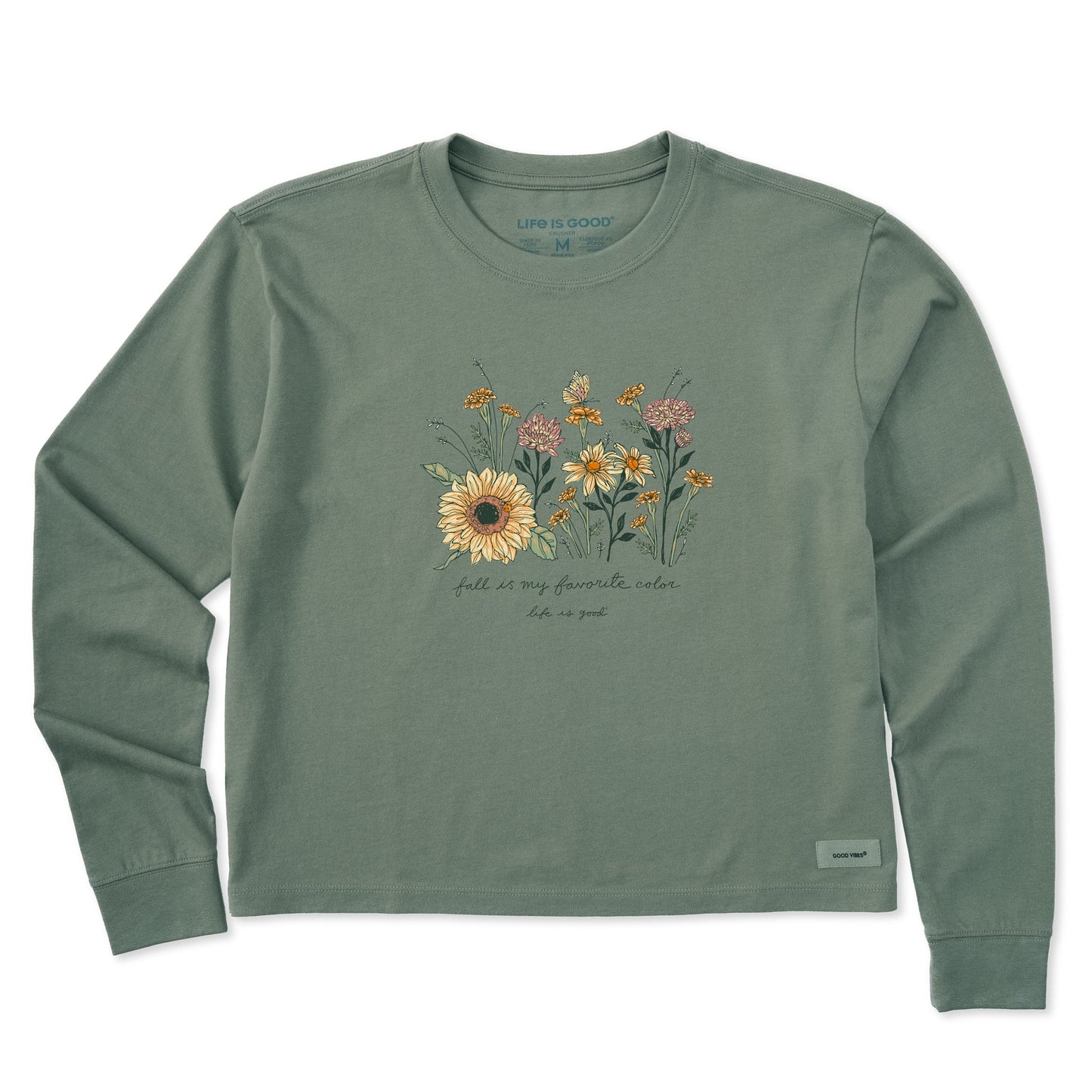 Women's Fall Favorite Color Flowers Long Sleeve Crusher Boxy Tee