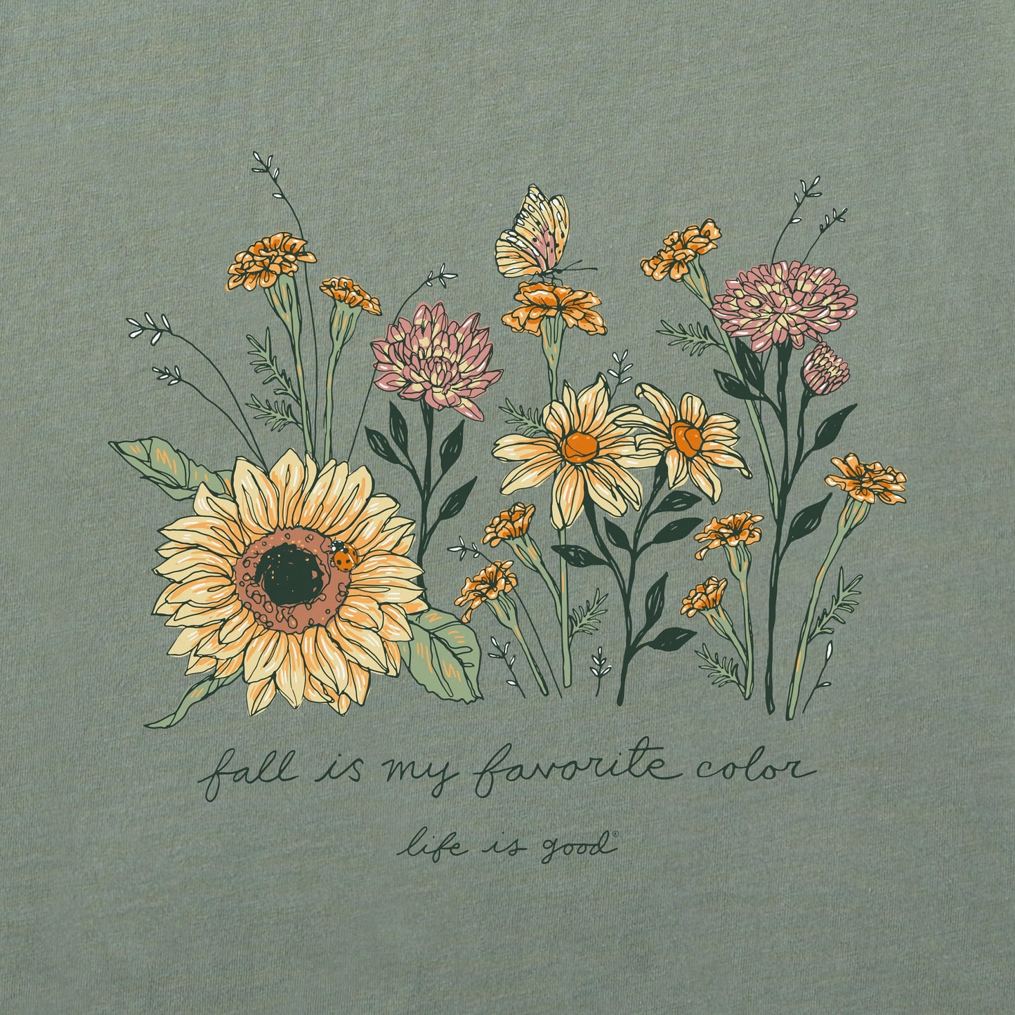 Women's Fall Favorite Color Flowers Long Sleeve Crusher Boxy Tee