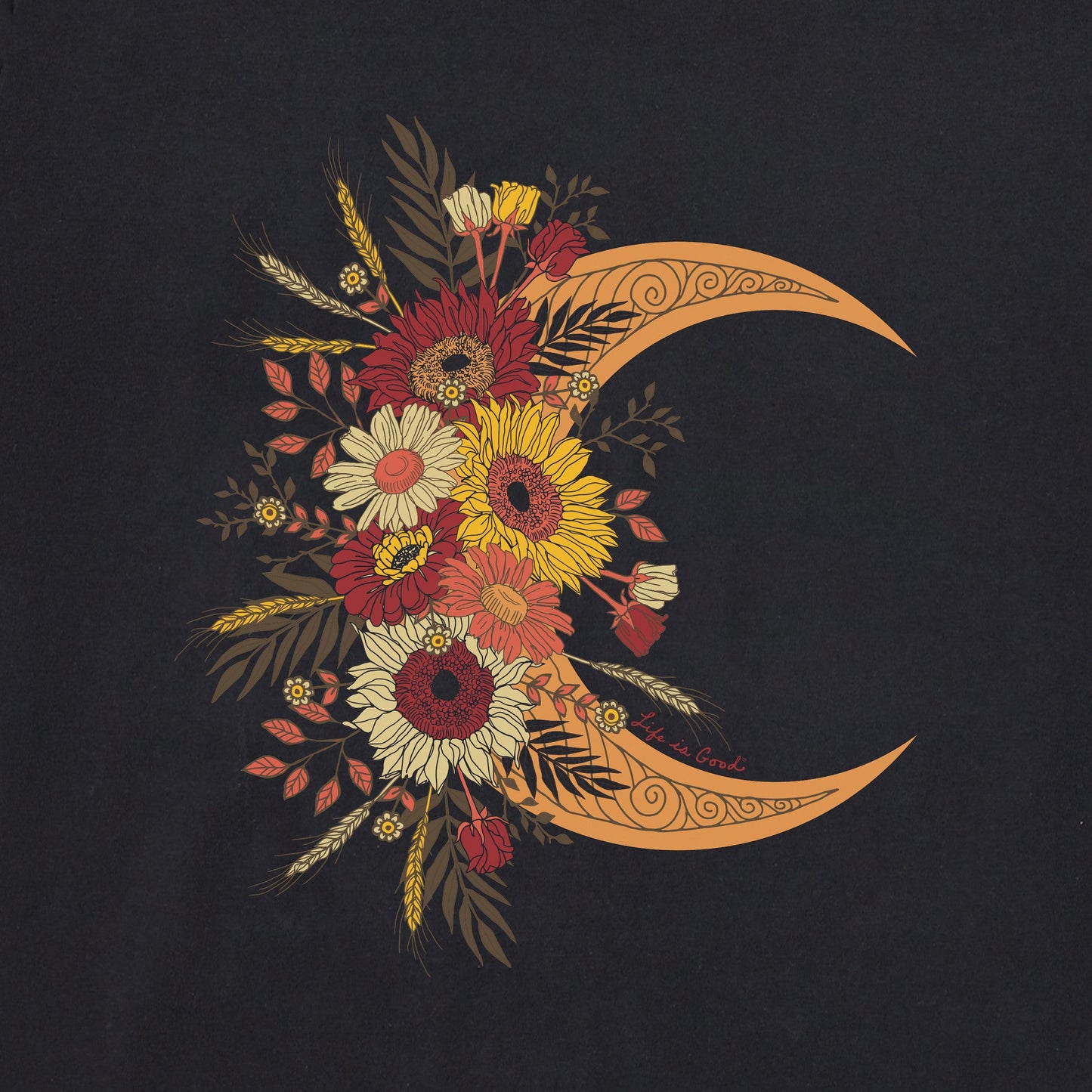 Women's Fall Moon and Flowers Long Sleeve Crusher Boxy Tee