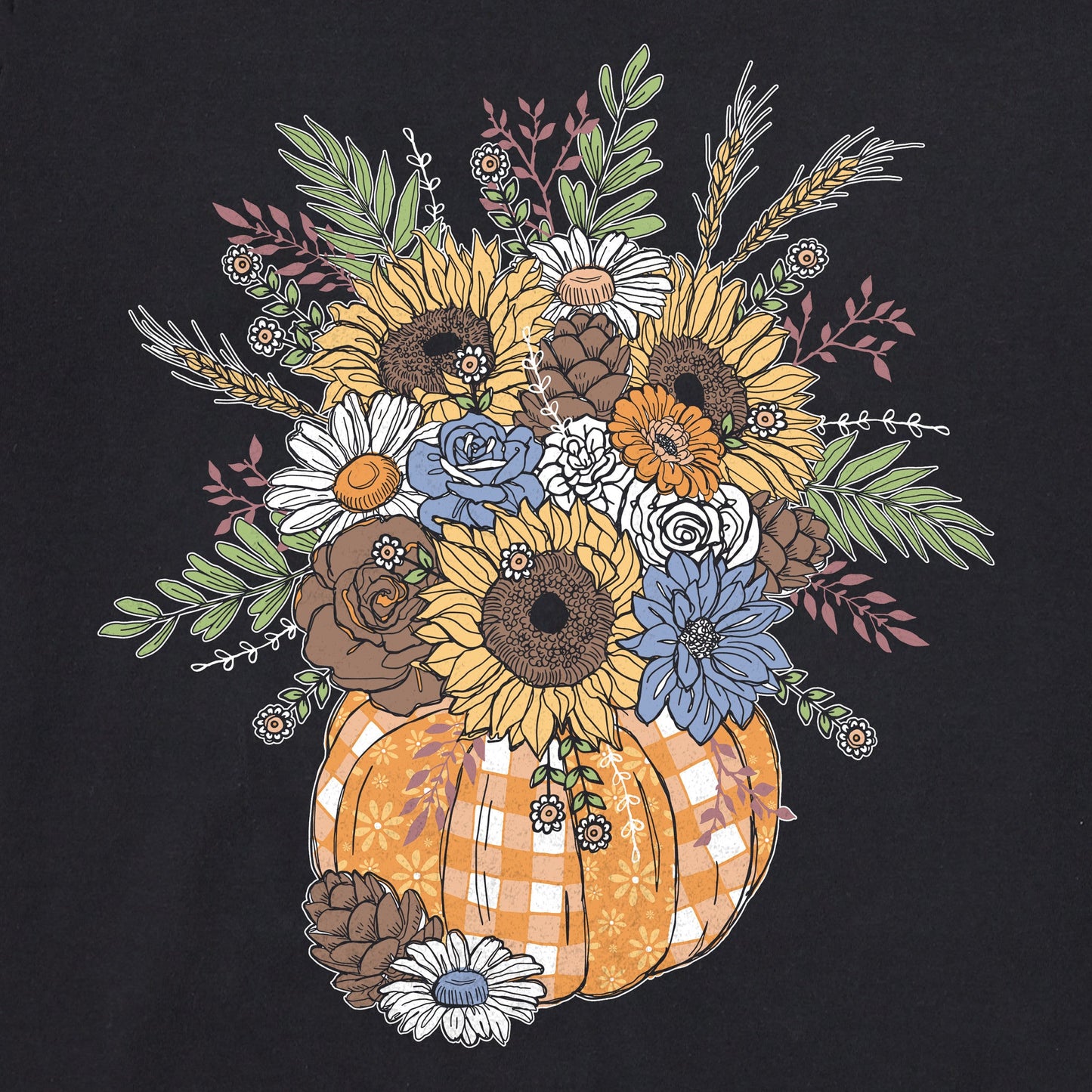 Women's Floral Pattern Pumpkin Simply True Fleece Crew