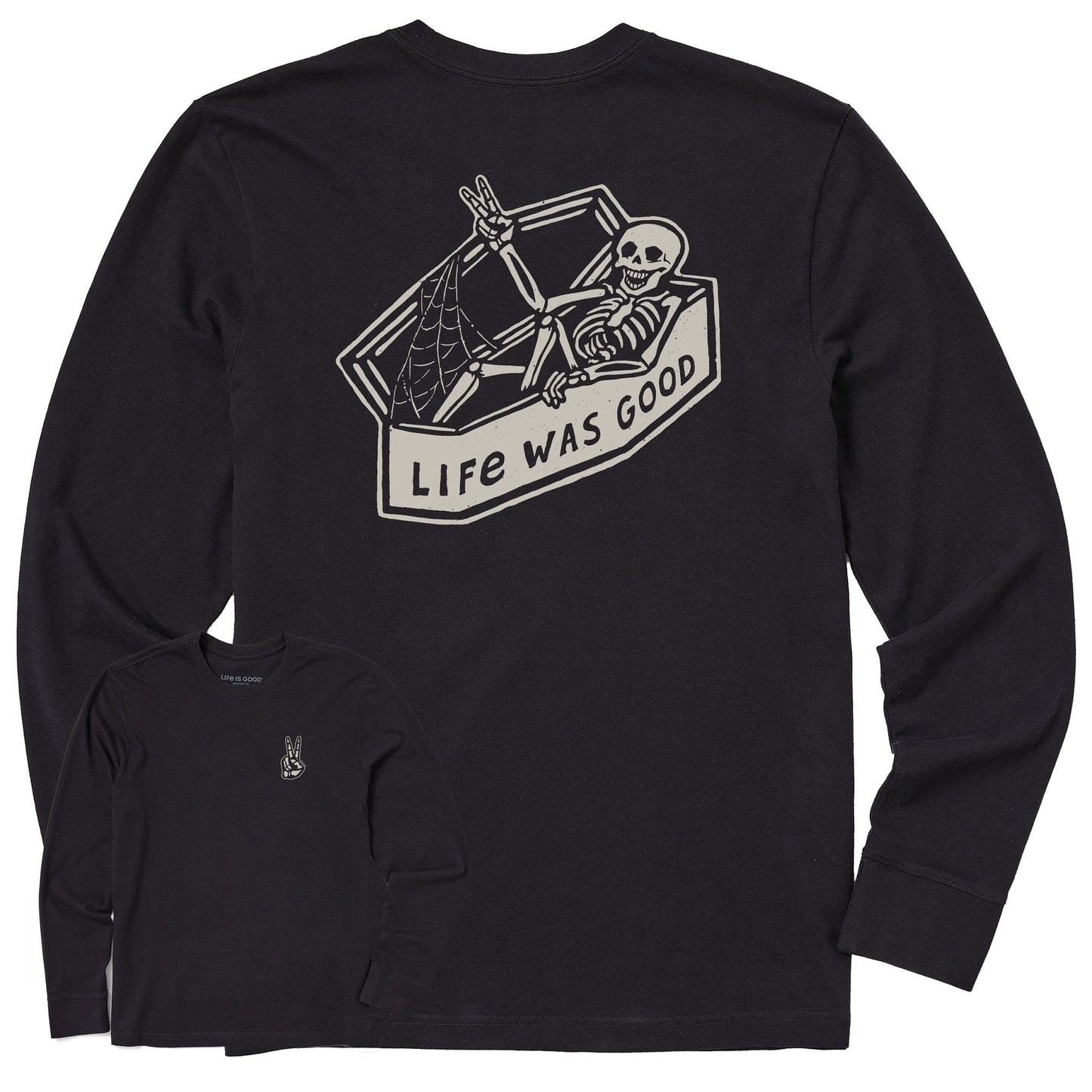 Men's Life Was Good Skeleton Long Sleeve Crusher Tee