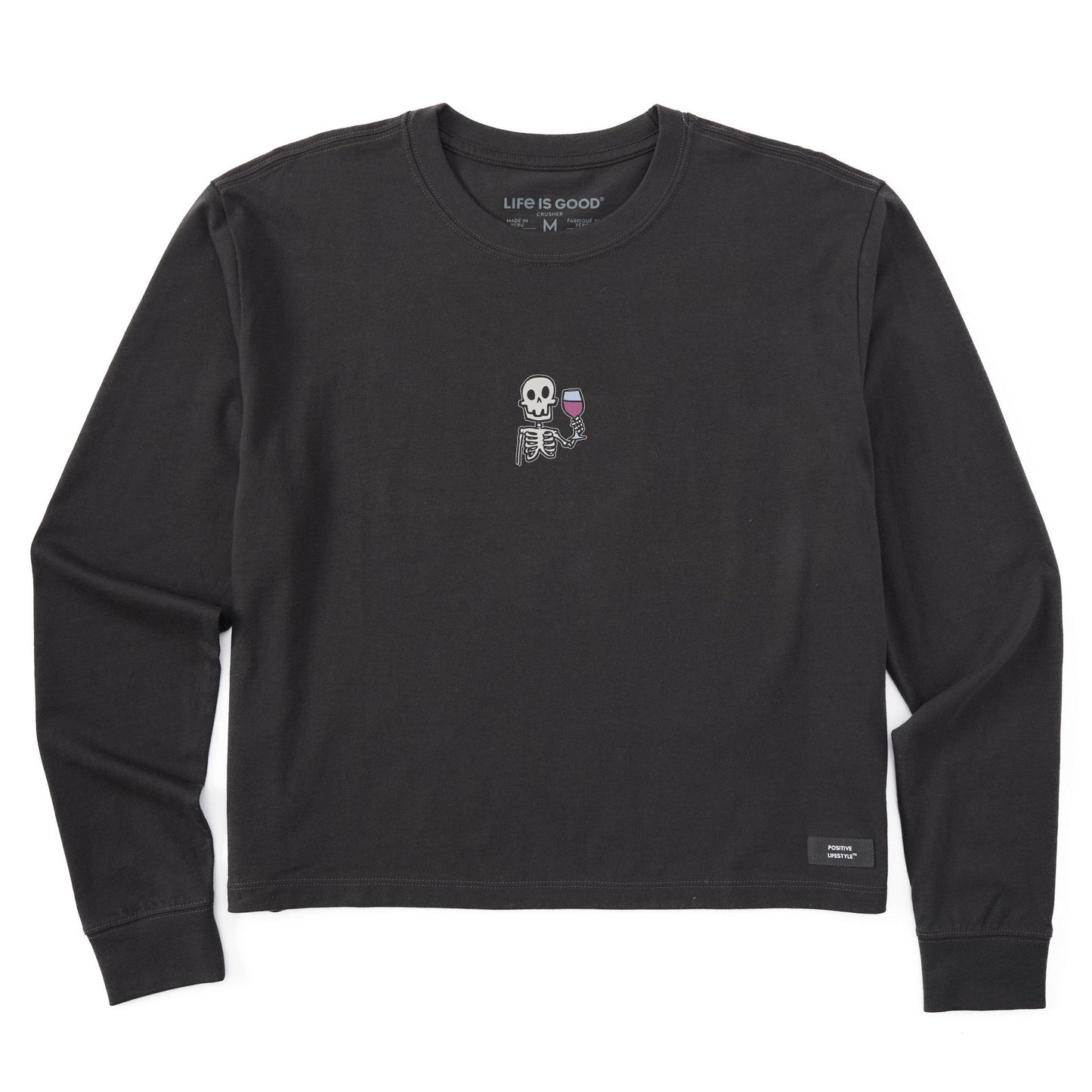 Women's Skeleton with Wine Long Sleeve Crusher Boxy Tee