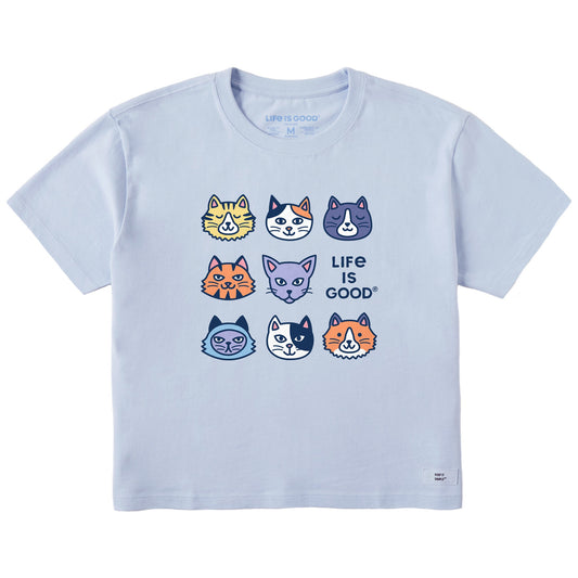Women's Cute Cats Short Sleeve Crusher Boxy Tee