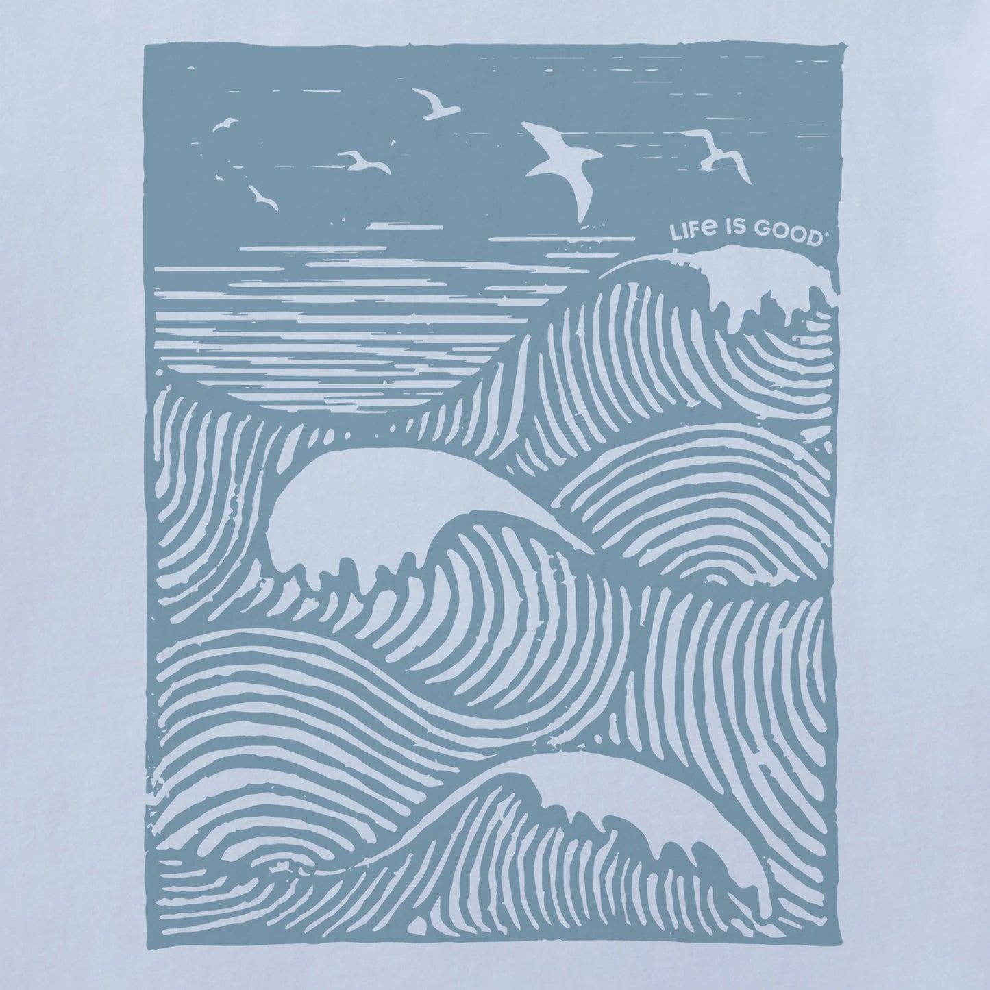 Women's Woodblock Ocean Scene Short Sleeve Crusher Boxy Tee