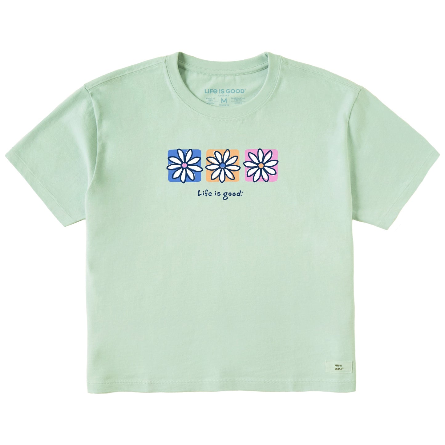 Women's Three Boxed Daisies Short Sleeve Crusher Boxy Tee