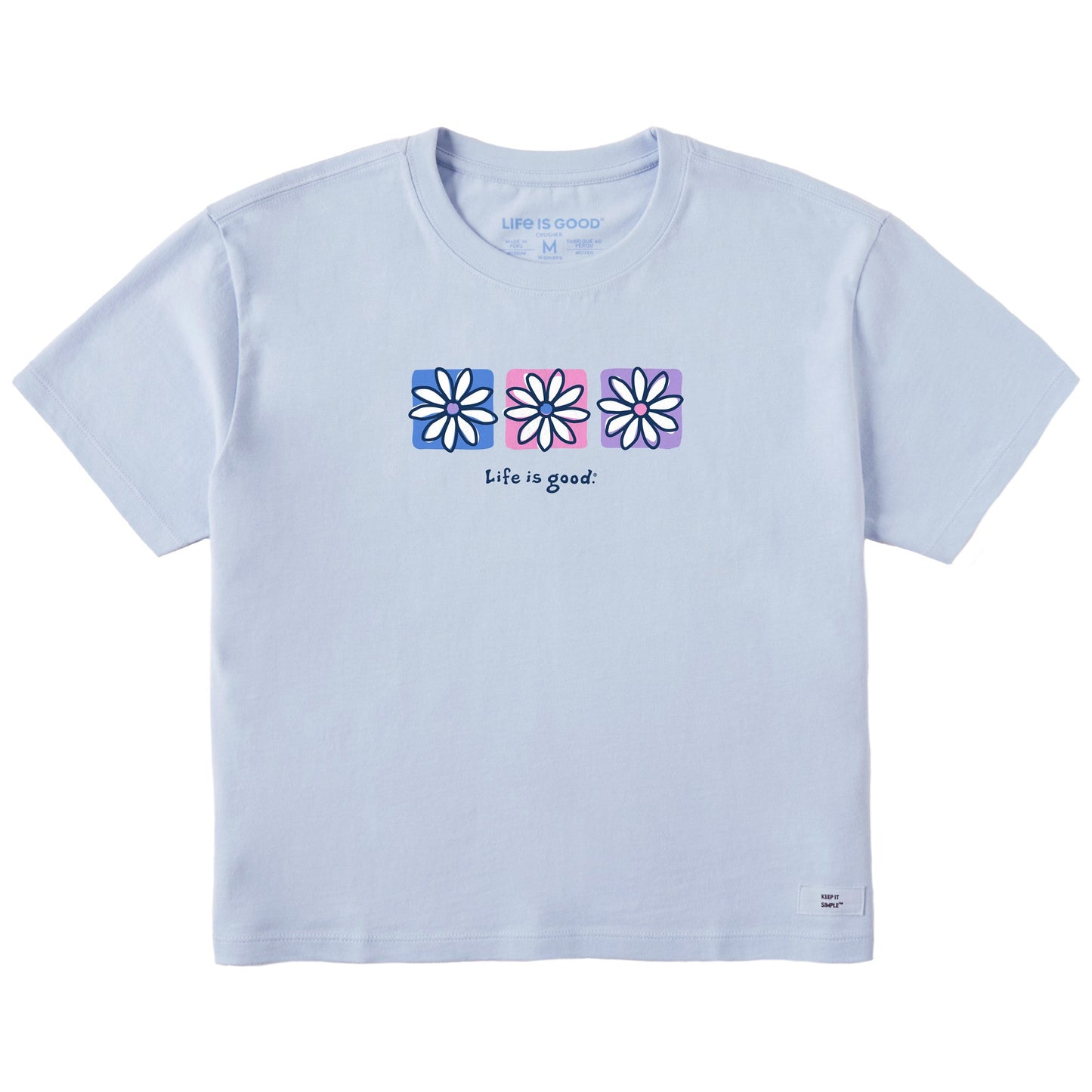 Women's Three Boxed Daisies Short Sleeve Crusher Boxy Tee