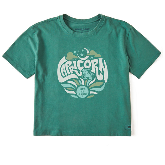 Women's Capricorn Zodiac Vibes Short Sleeve Crusher Boxy Tee