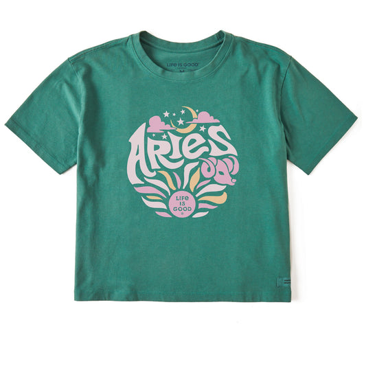 Women's Aries  Zodiac Vibes Short Sleeve Crusher Boxy Tee