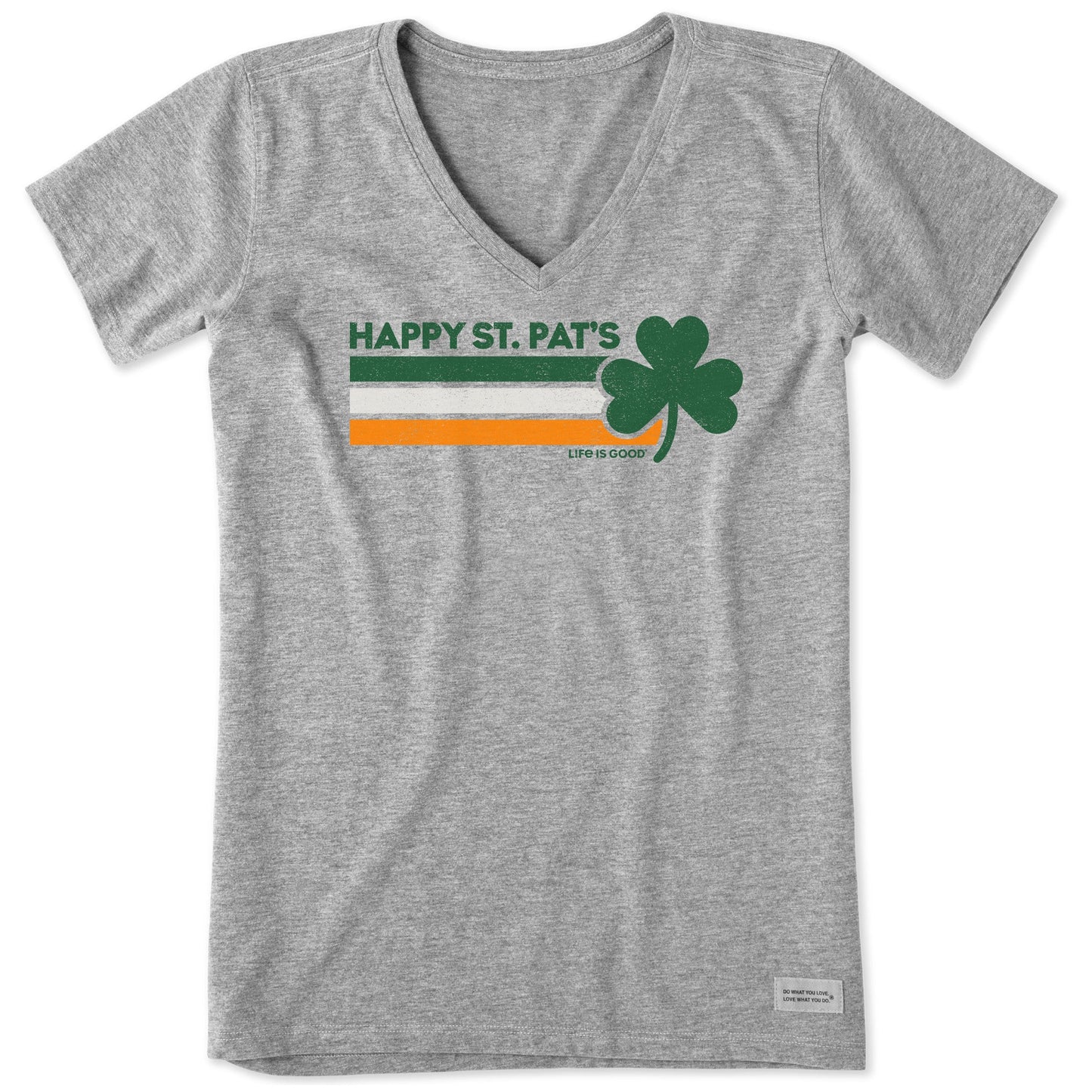 Women's Stripey Happy St. Pats Clover Short Sleeve Vee