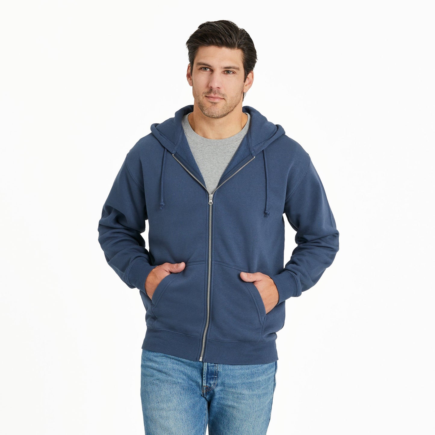 Men's Solid Good Vibes Fleece Zip Hoodie