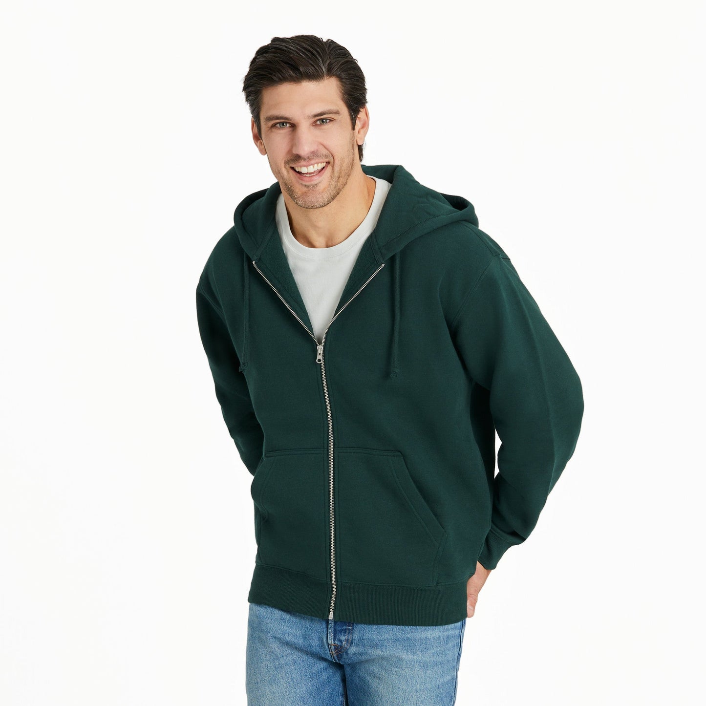 Men's Solid Good Vibes Fleece Zip Hoodie