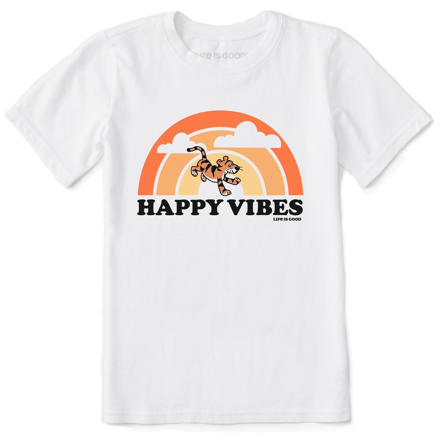 Kids Happy Vibes Tiger Stripe Rainbow Short Sleeve Crusher Tee