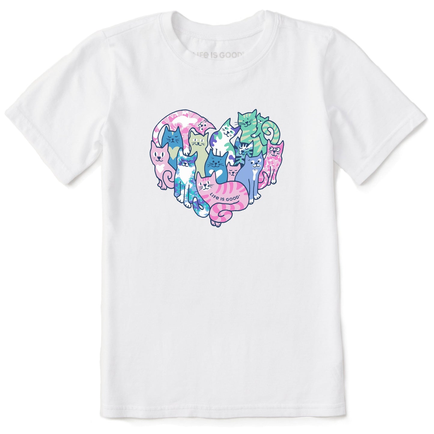 Kids Tie Dye Heart of Cats Short Sleeve Crusher Tee