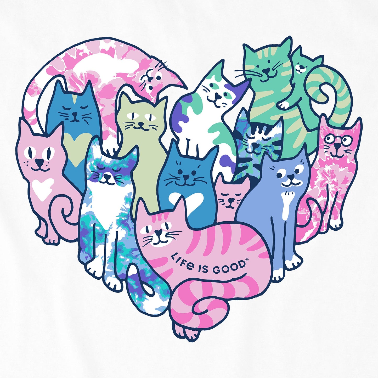 Kids Tie Dye Heart of Cats Short Sleeve Crusher Tee