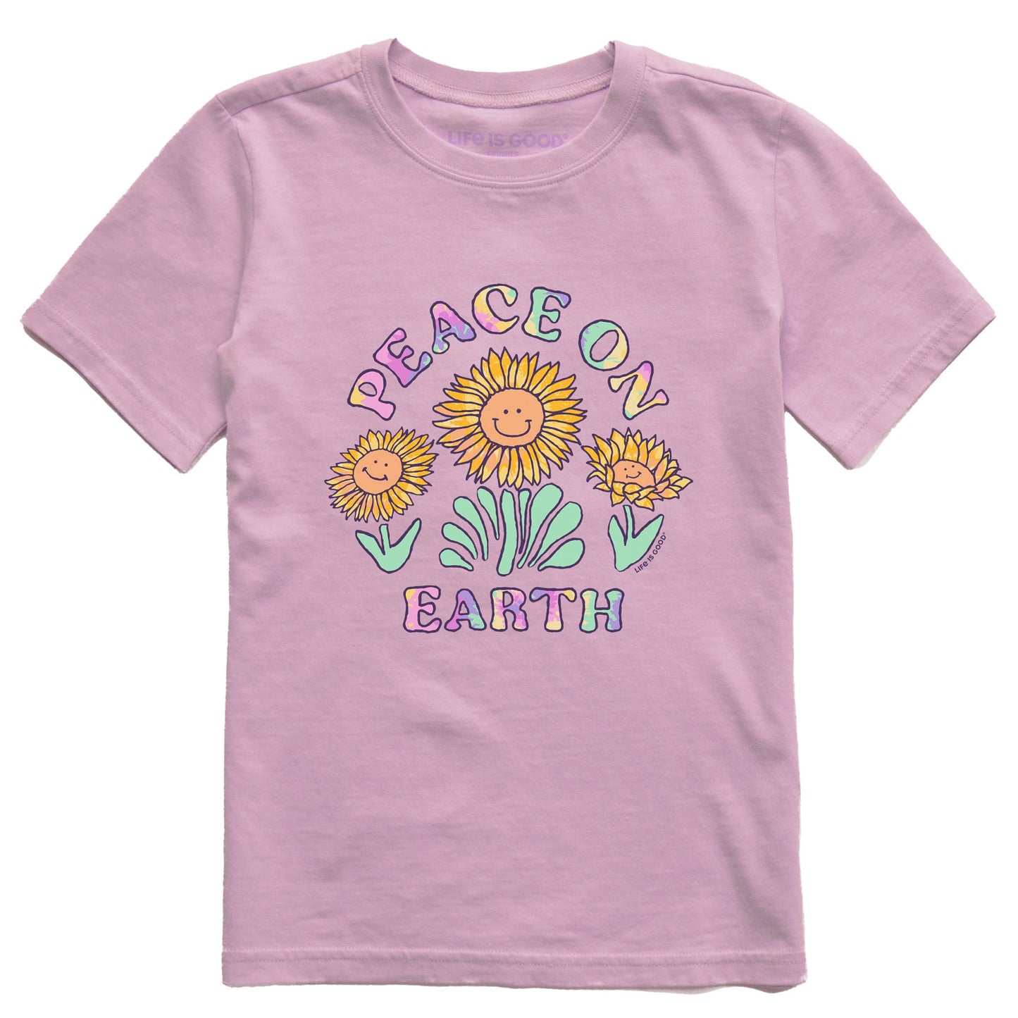 Kids Tie Dye Peace on Earth Sunflowers Short Sleeve Crusher Tee