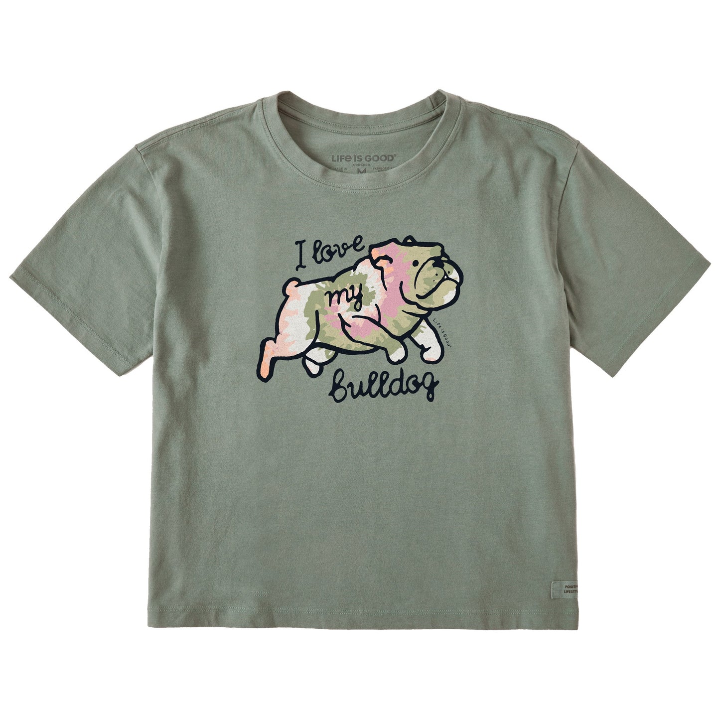 Women's Tie Dye I Love My Bulldog Short Sleeve Crusher Boxy Tee