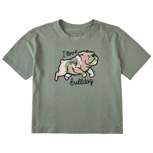 Women's Tie Dye I Love My Bulldog Short Sleeve Crusher Boxy Tee