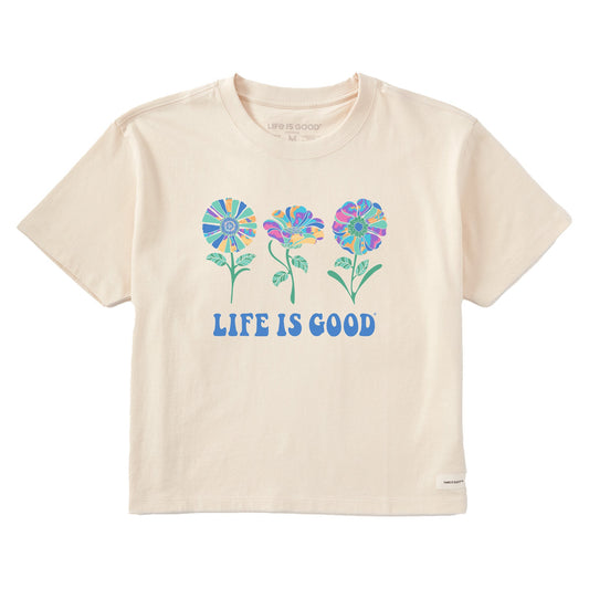 Women's Tie Dye Flowers Short Sleeve Crusher Boxy Tee