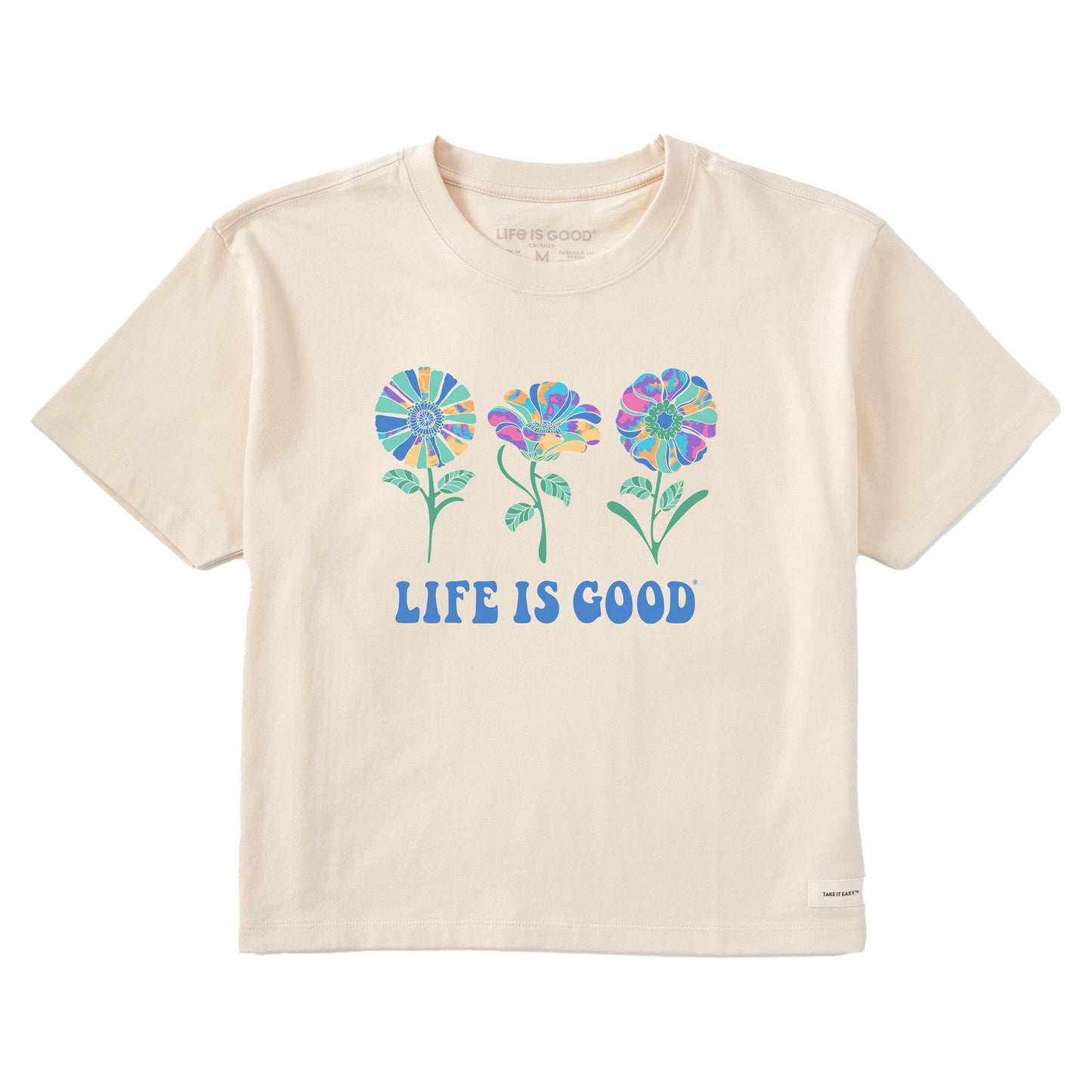 Women's Tie Dye Flowers Short Sleeve Crusher Boxy Tee