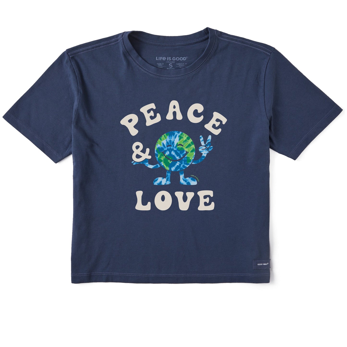 Women's Tie Dye Peace & Love Earth Short Sleeve Crusher Boxy Tee