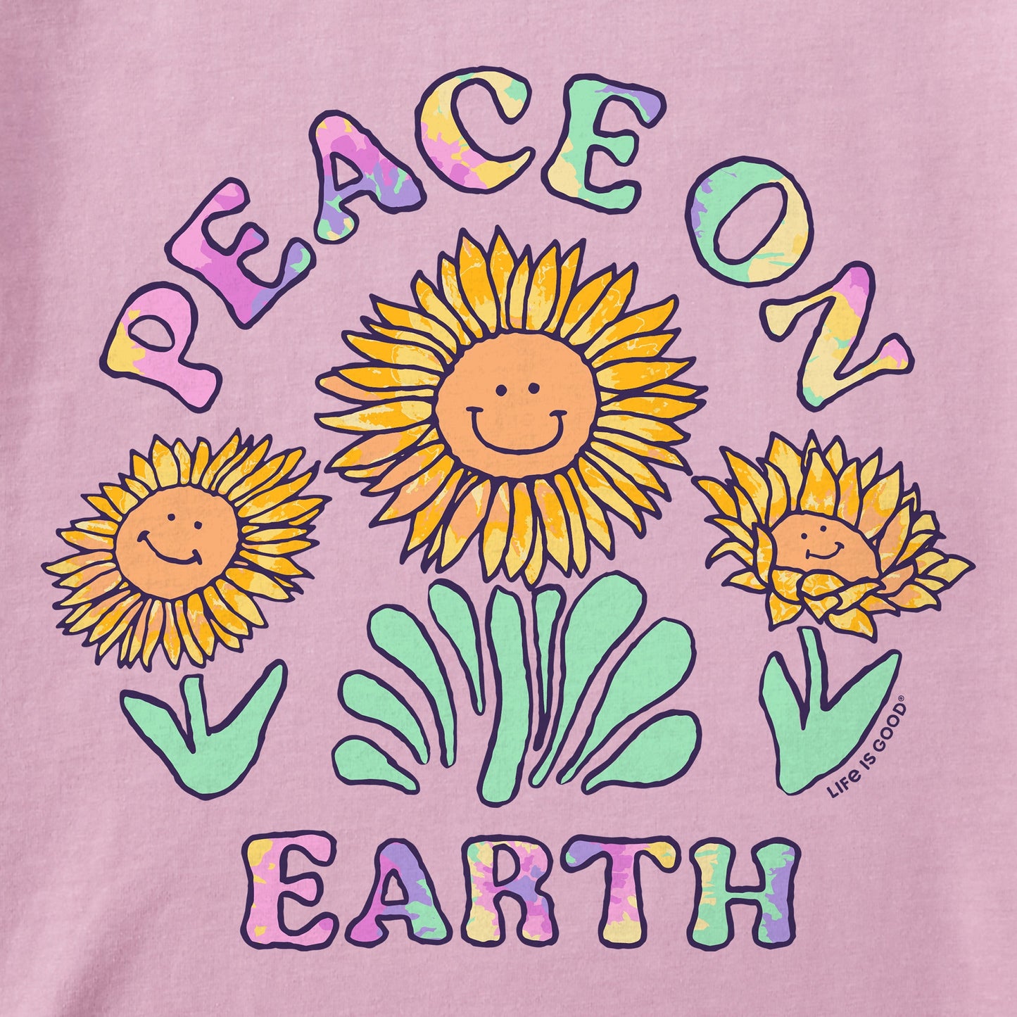 Women's Tie Dye Peace on Earth Sunflowers Short Sleeve Crusher Boxy Tee