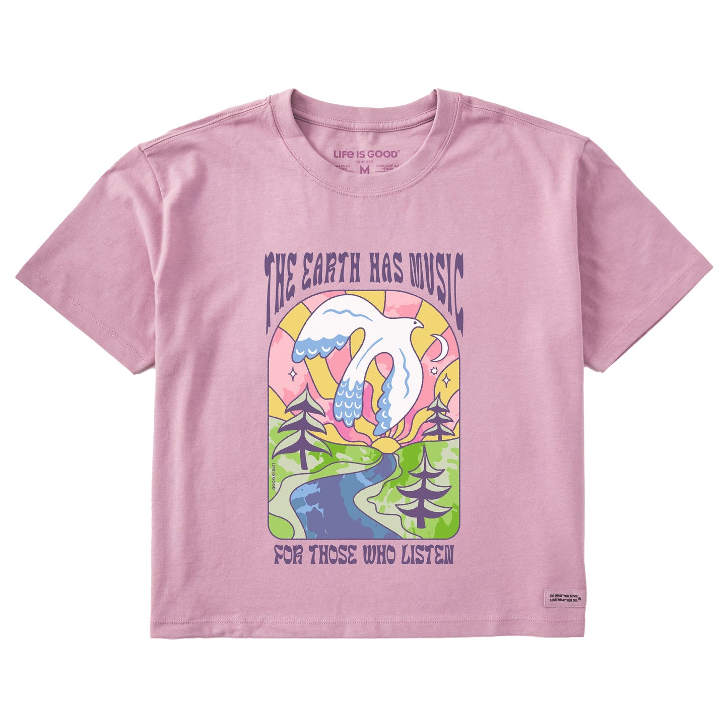 Women's Tie Dye Earth Has Music Short Sleeve Crusher Boxy Tee