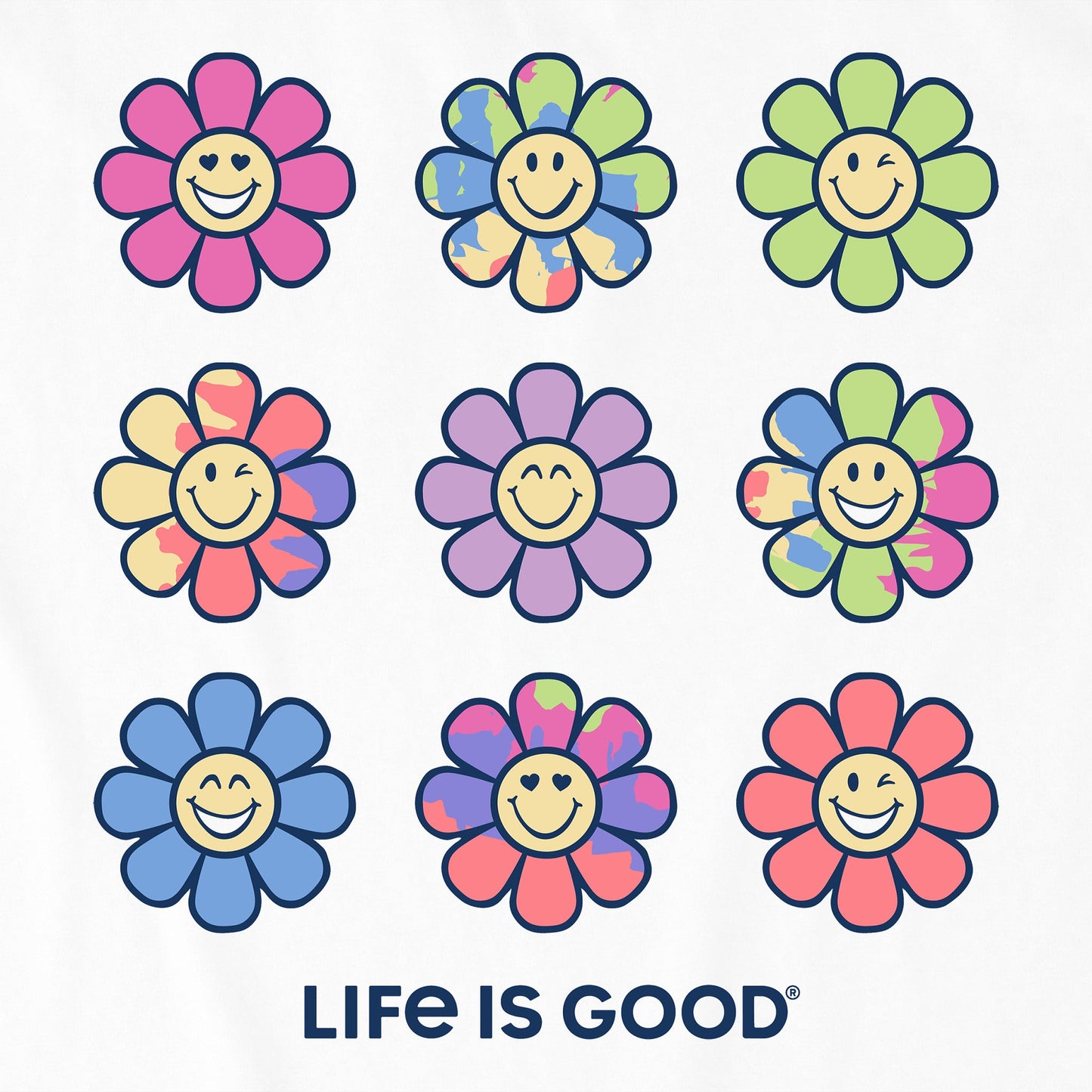 Women's Tie Dye Smile Daisies Short Sleeve Tee