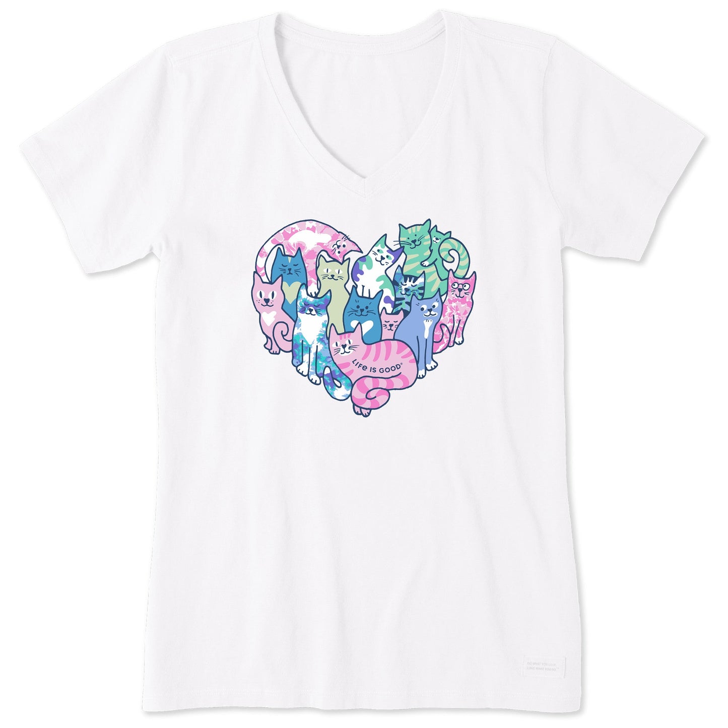 Women's Tie Dye Heart of Cats Short Sleeve Vee