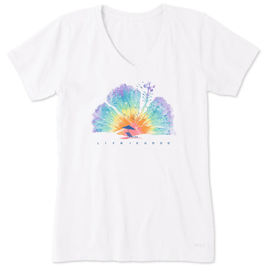 Women's Tie Dye Hibiscus beach Short Sleeve Vee