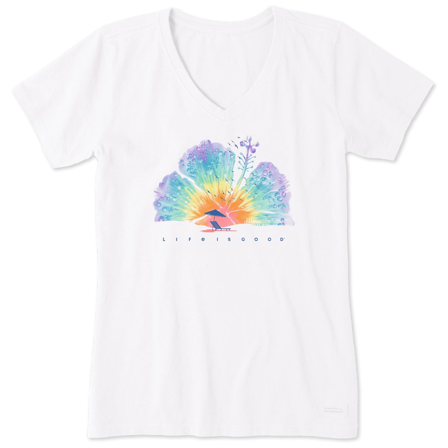 Women's Tie Dye Hibiscus beach Short Sleeve Vee