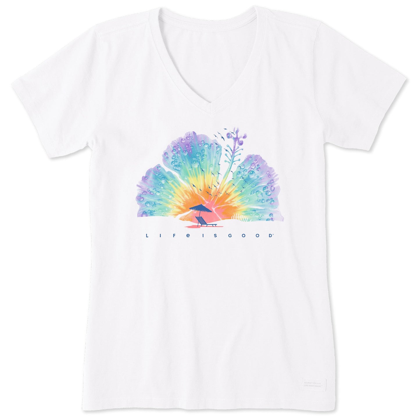 Women's Tie Dye Hibiscus beach Short Sleeve Vee