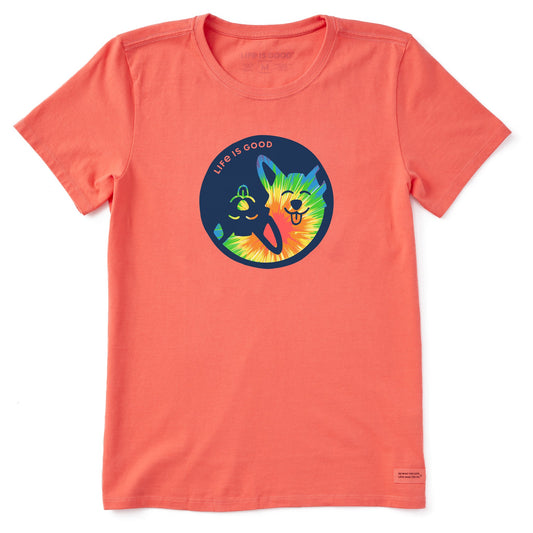 Women's Tie Dye Yin Yang Corgi Short Sleeve Crusher Tee