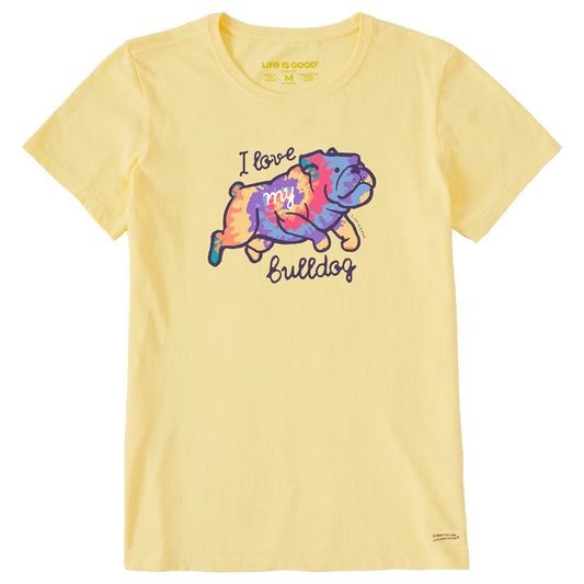 Women's Tie Dye I Love My Bulldog Short Sleeve Tee