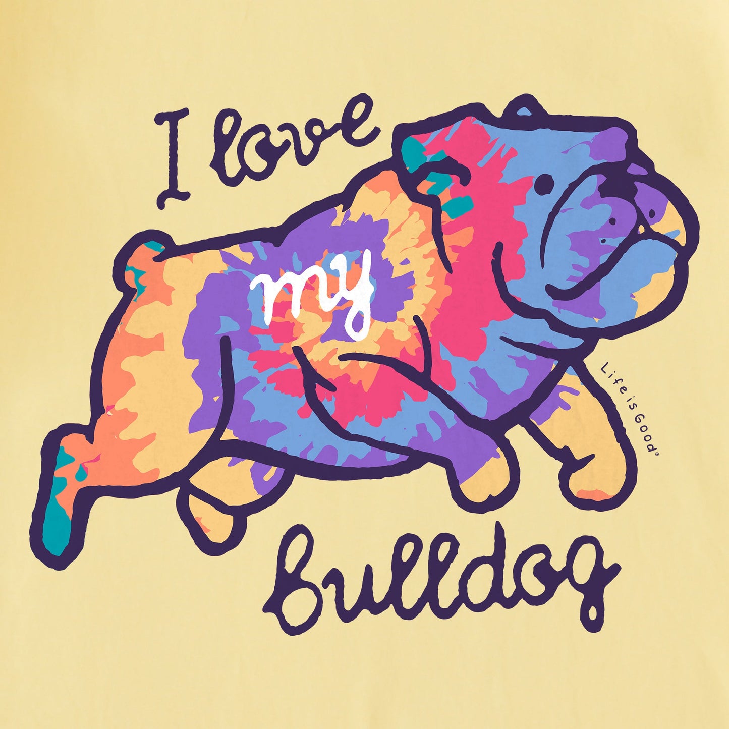 Women's Tie Dye I Love My Bulldog Short Sleeve Tee