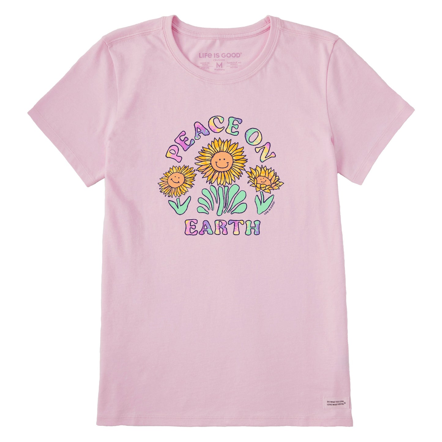 Women's Tie Dye Peace on Earth Sunflowers Short Sleeve Tee