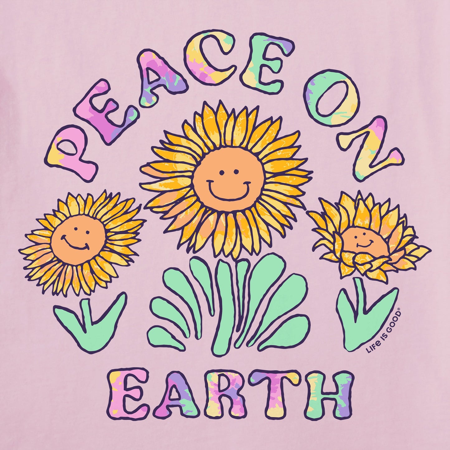 Women's Tie Dye Peace on Earth Sunflowers Short Sleeve Tee