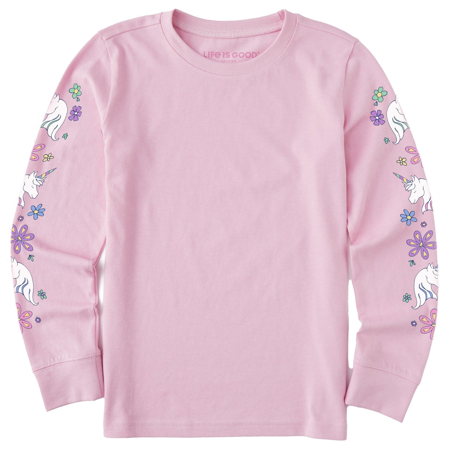 Kids Unicorn Flowers Long Sleeve Crusher Tee