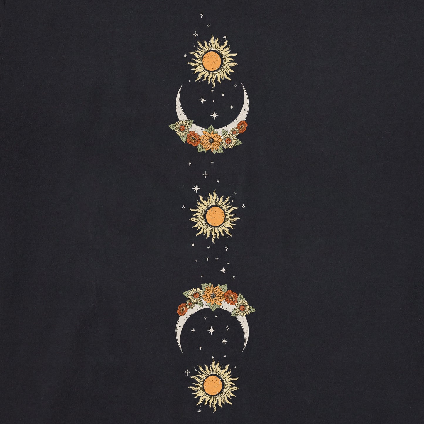 Women's Autumn Celestial Moon Flowers Long Sleeve Crusher Boxy Tee