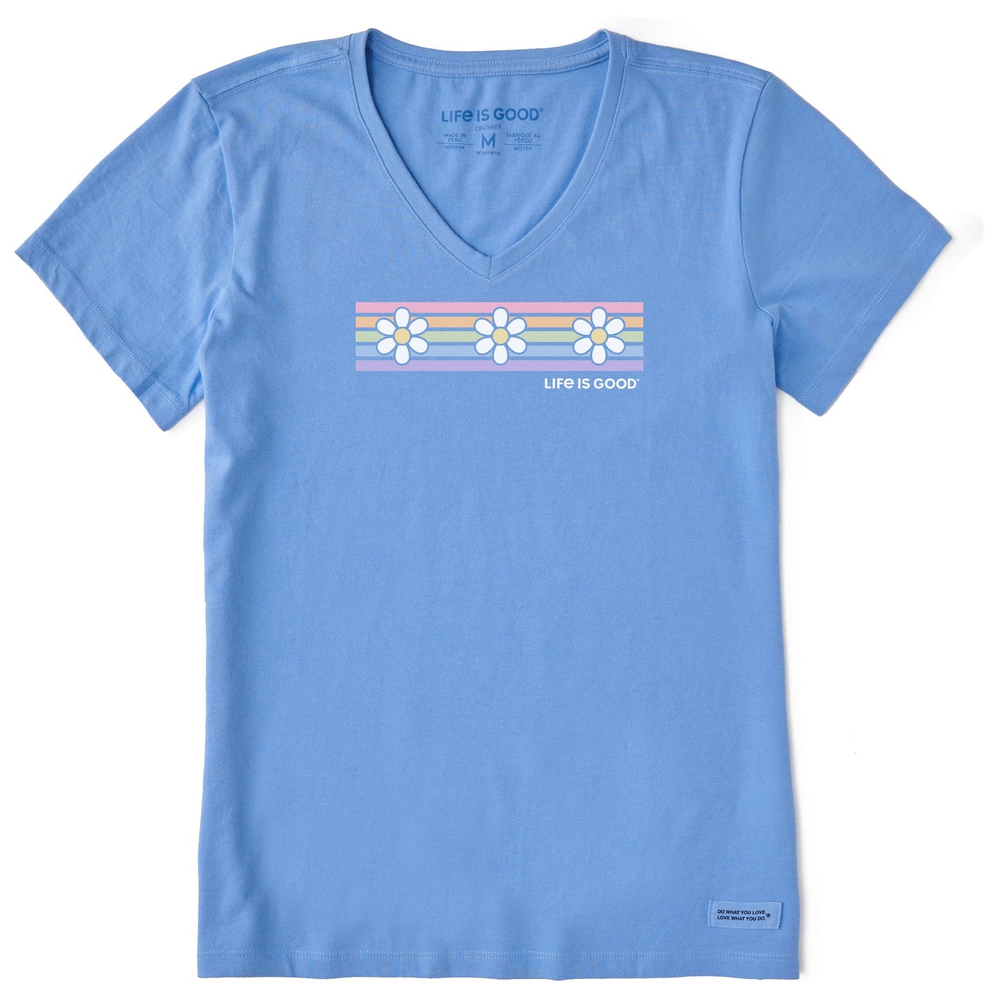 Women's Daisy Stripes Short Sleeve Vee