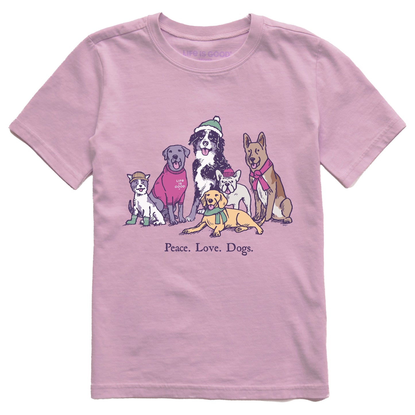 Kids Peace Love Dogs Winter Short Sleeve Crusher Tee